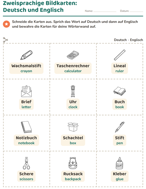 Vorschau: Bildkarten-Arbeitsblatt mit Bildung SW für Kindergarten