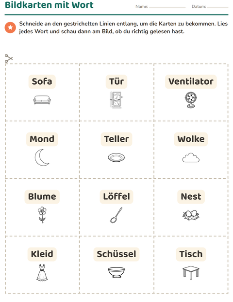Vorschau: Bildkarten-Arbeitsblatt mit Haus und Natur SW für Kindergarten