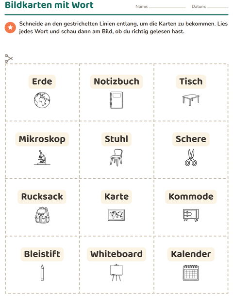 Vorschau: Bildkarten-Arbeitsblatt mit Klassenzimmer 2 (S/W) für Kindergarten