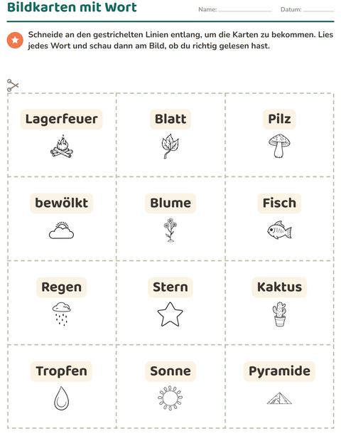 Vorschau: Bildkarten-Arbeitsblatt mit Natur SW für Kindergarten
