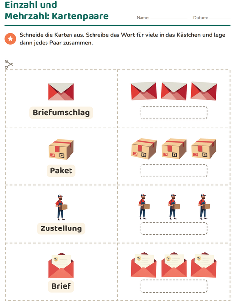 Vorschau: Bildkarten-Arbeitsblatt mit Postamt für Kindergarten