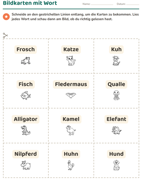 Vorschau: Bildkarten-Arbeitsblatt mit Tiere SW 3 für Kindergarten