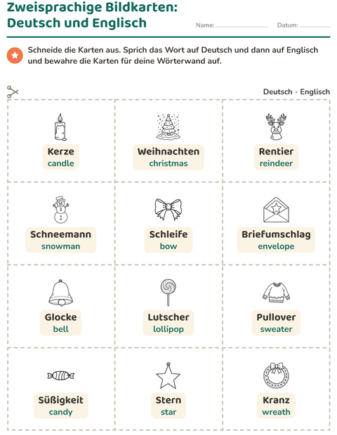 Vorschau: Bildkarten-Arbeitsblatt mit Weihnachten S/W für Kindergarten
