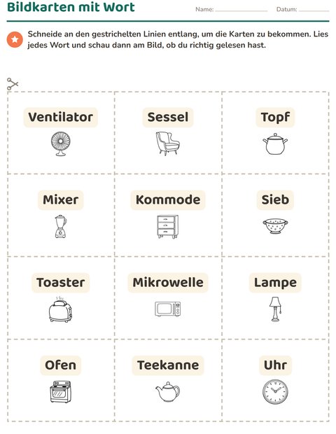 Vorschau: Bildkarten-Arbeitsblatt mit Zuhause SW für Kindergarten