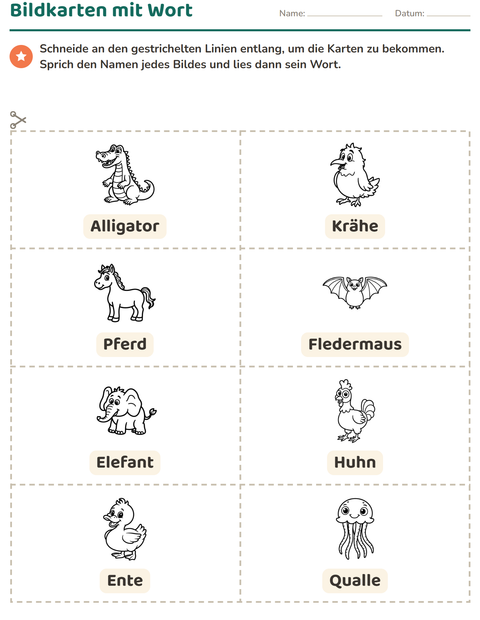 Vorschau: Bildkarten-Arbeitsblatt mit Tiere SW 3 für Kindergarten