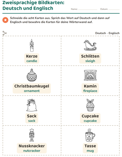 Vorschau: Bildkarten-Arbeitsblatt mit Weihnachten S/W 2 für Kindergarten