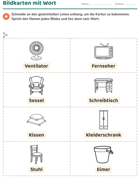 Vorschau: Bildkarten-Arbeitsblatt mit Zuhause SW 2 für Kindergarten