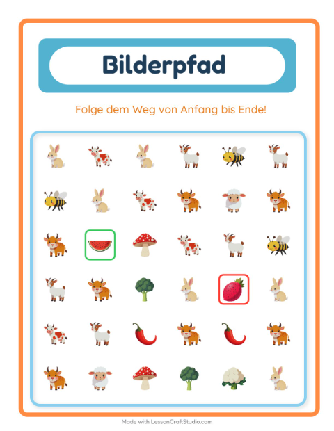 Vorschau: Bildpfad-Arbeitsblatt für Kindergarten