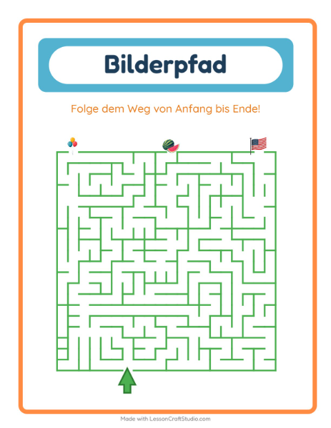 Vorschau: Bildpfad-Arbeitsblatt mit 4. Juli für Kindergarten