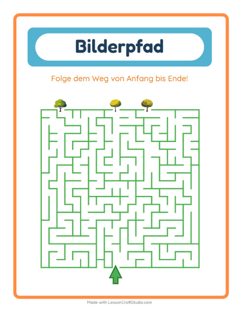 Vorschau: Bildpfad-Arbeitsblatt mit Bäume für Kindergarten