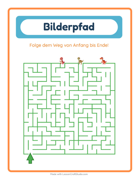 Vorschau: Bildpfad-Arbeitsblatt mit Dinosaurier für Kindergarten