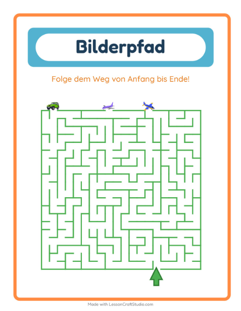 Vorschau: Bildpfad-Arbeitsblatt mit Fahrzeuge für Kindergarten