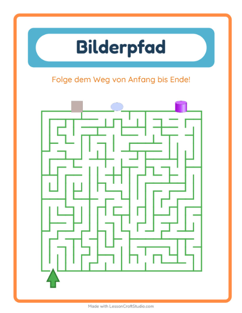 Vorschau: Bildpfad mit Kreisen, Quadraten und Dreiecken – den richtigen Weg finden – Arbeitsblatt für die Vorschule