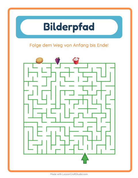 Vorschau: Bildpfad-Arbeitsblatt mit Frühstück für Kindergarten