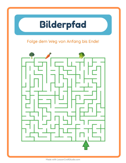Vorschau: Bildpfad-Arbeitsblatt mit Gemüse für Kindergarten