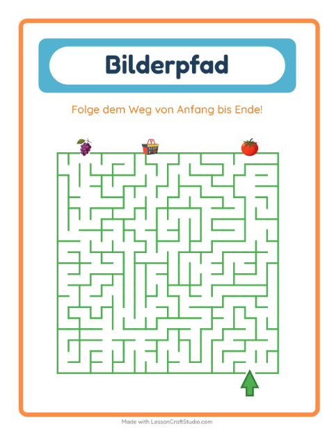 Vorschau: Bildpfad-Arbeitsblatt mit Im Supermarkt für Kindergarten