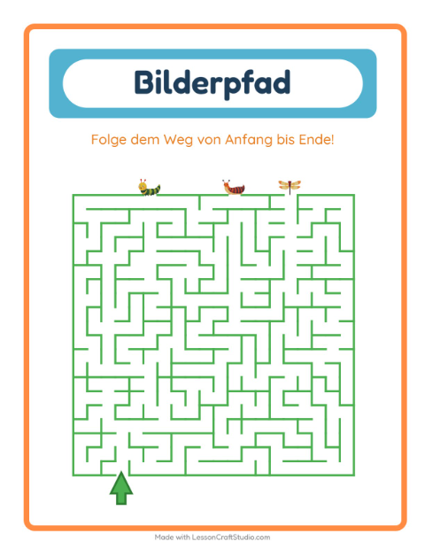 Vorschau: Bildpfad-Arbeitsblatt mit Insekten und Käfer für Kindergarten