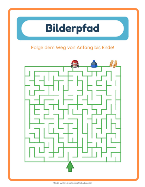 Vorschau: Bildpfad-Arbeitsblatt mit Kleidung für Kindergarten