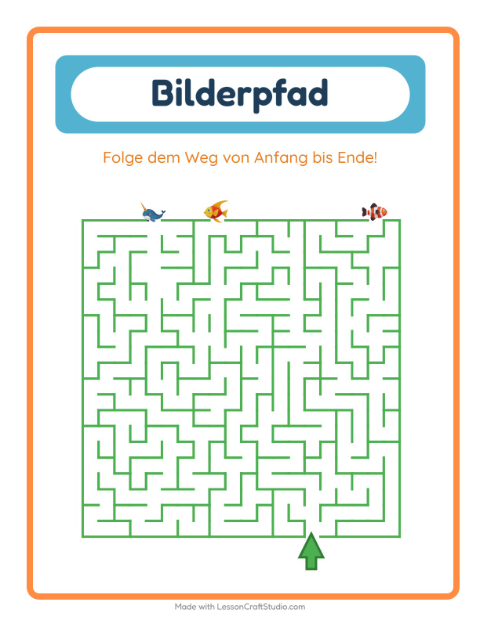 Vorschau: Bildpfad-Arbeitsblatt mit Meeresleben für Kindergarten
