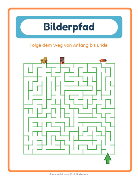 Vorschau: Bildpfad-Arbeitsblatt mit Möbel für Kindergarten