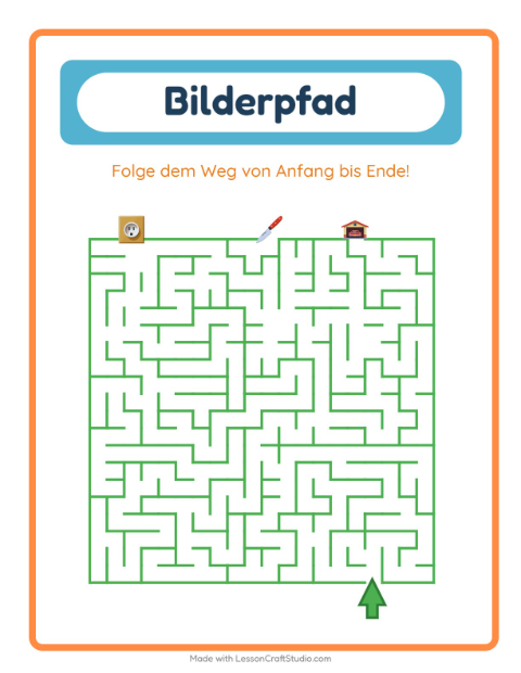 Vorschau: Bildpfad-Arbeitsblatt mit Rund ums Haus für Kindergarten