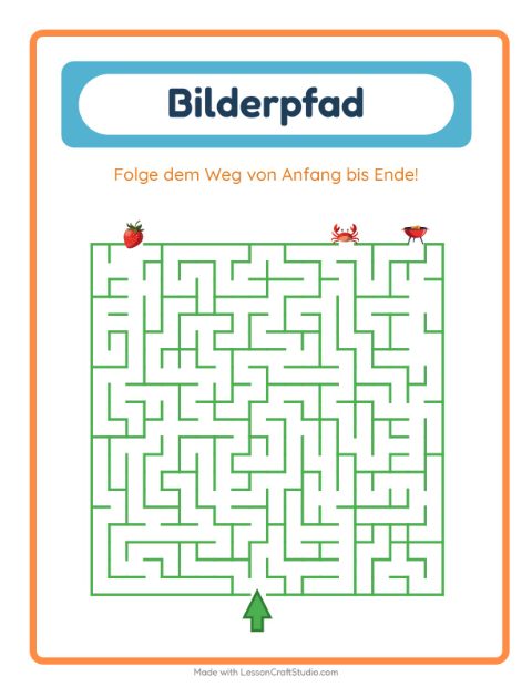 Vorschau: Bildpfad-Arbeitsblatt mit Sommer für Kindergarten