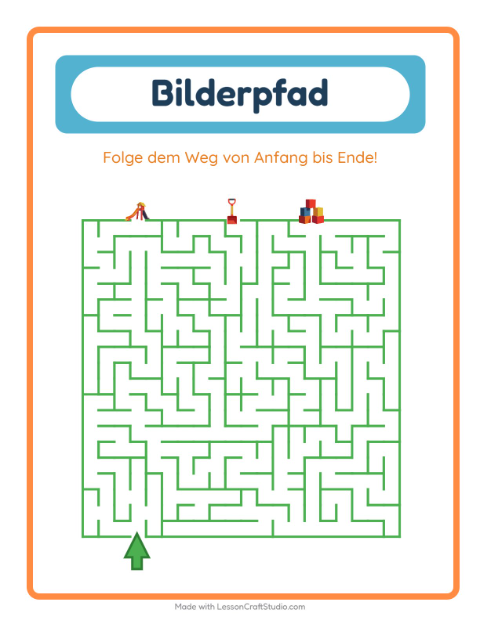 Vorschau: Bildpfad-Arbeitsblatt mit Spielzeug für Kindergarten