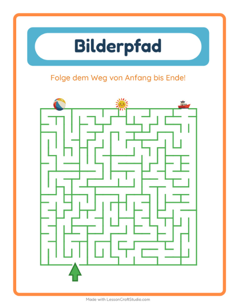 Vorschau: Bildpfad-Arbeitsblatt mit Strand für Kindergarten