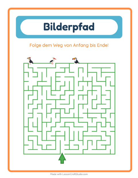 Vorschau: Bildpfad-Arbeitsblatt mit Vögel für Kindergarten