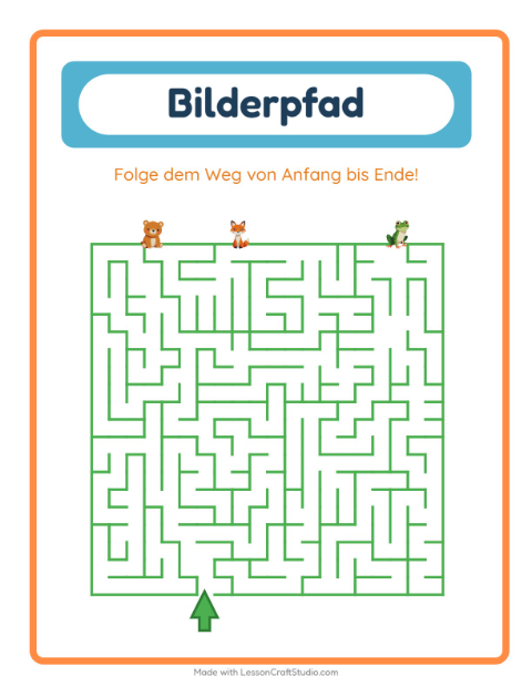 Vorschau: Bildpfad-Arbeitsblatt mit Waldtiere für Kindergarten