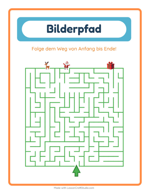 Vorschau: Bildpfad-Arbeitsblatt mit Weihnachten für Kindergarten