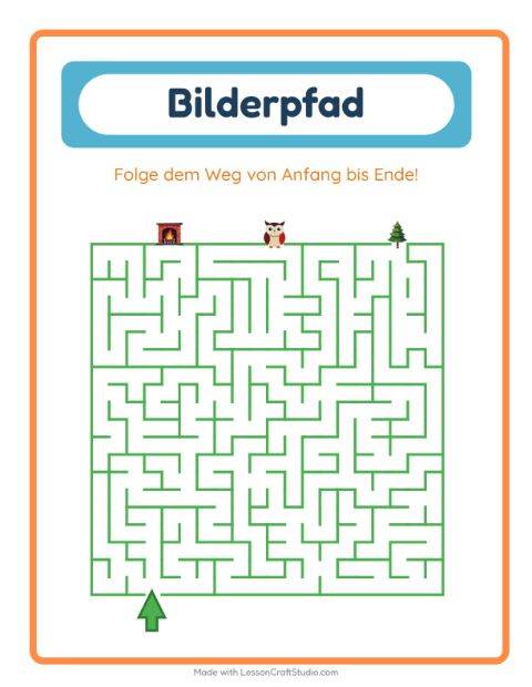 Vorschau: Bildpfad-Arbeitsblatt mit Winter für Kindergarten