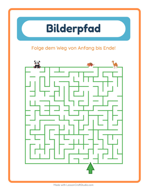 Vorschau: Bildpfad-Arbeitsblatt mit Zootiere für Kindergarten