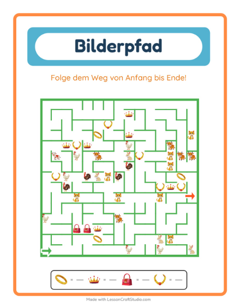 Vorschau: Bildpfad-Arbeitsblatt mit Accessoires für Kindergarten