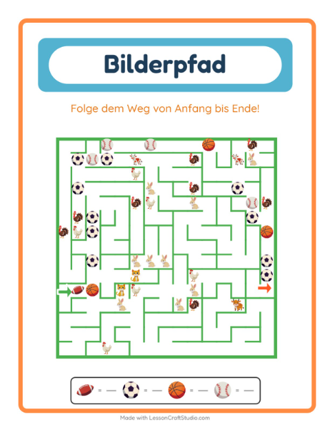 Vorschau: Bildpfad-Arbeitsblatt mit Aktivitäten für Kindergarten