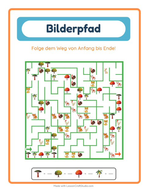 Vorschau: Bildpfad-Arbeitsblatt mit Bäume für Kindergarten