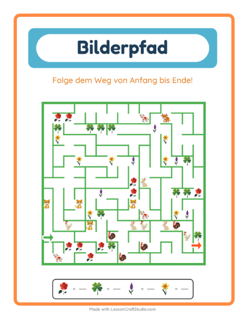 Vorschau: Bildpfad-Arbeitsblatt mit Blumen für Kindergarten