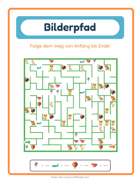 Vorschau: Bildpfad-Arbeitsblatt mit Dinge die fliegen für Kindergarten