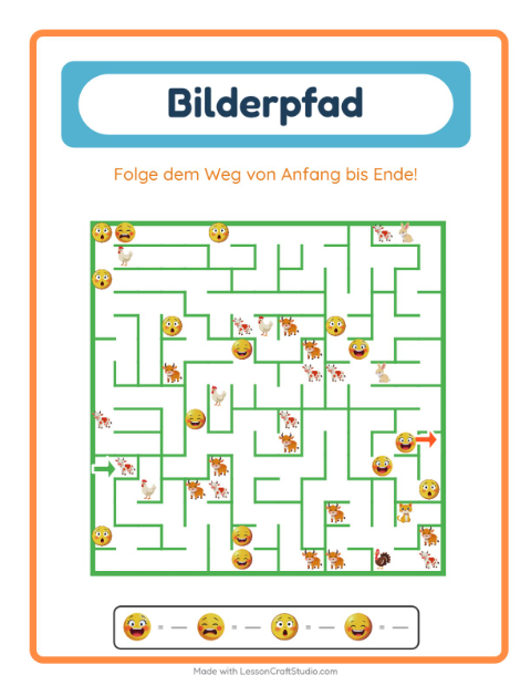 Vorschau: Bildpfad-Arbeitsblatt mit Emotionen für Kindergarten