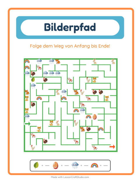 Vorschau: Bildpfad-Arbeitsblatt mit Frühling für Kindergarten