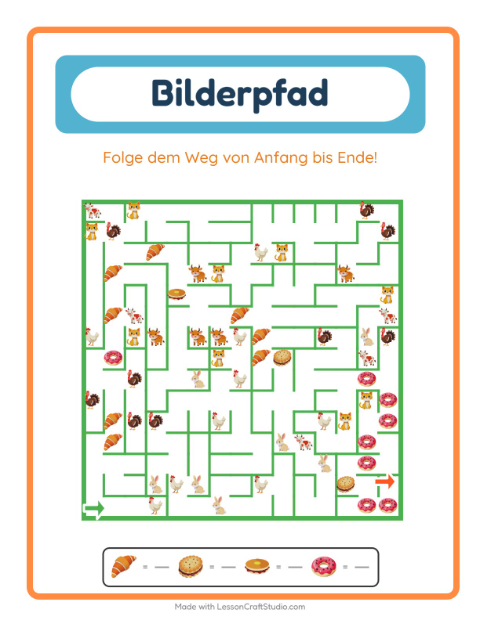 Vorschau: Bildpfad-Arbeitsblatt mit Frühstück für Kindergarten
