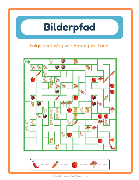 Vorschau: Bildpfad-Arbeitsblatt mit Gemüse für Kindergarten