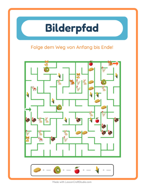 Vorschau: Bildpfad-Arbeitsblatt mit Im Supermarkt für Kindergarten