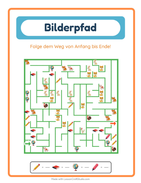 Vorschau: Bildpfad-Arbeitsblatt mit Klassenzimmer für Kindergarten