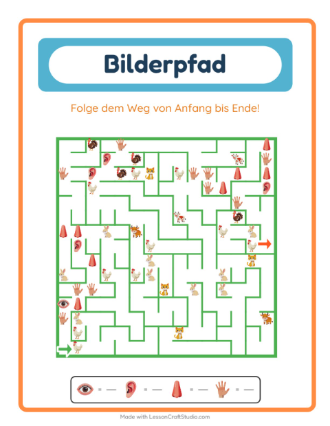 Vorschau: Bildpfad-Arbeitsblatt mit Körperteile für Kindergarten