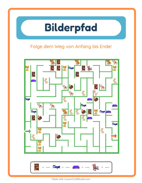 Vorschau: Bildpfad-Arbeitsblatt mit Möbel für Kindergarten