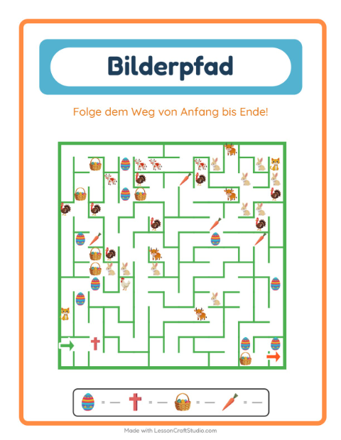 Vorschau: Bildpfad-Arbeitsblatt mit Ostern für Kindergarten