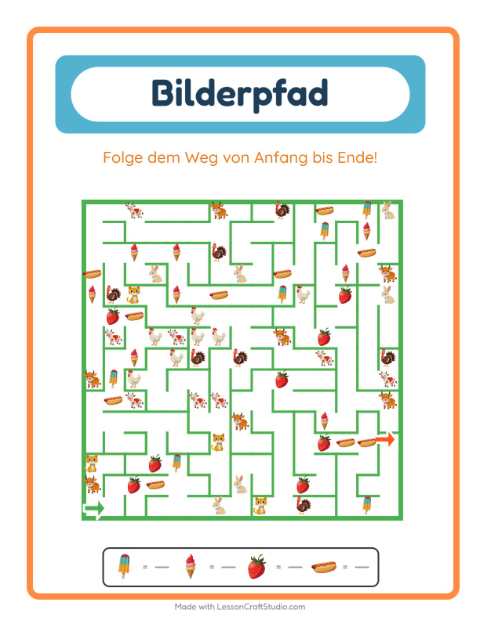 Vorschau: Bildpfad-Arbeitsblatt mit Sommer für Kindergarten