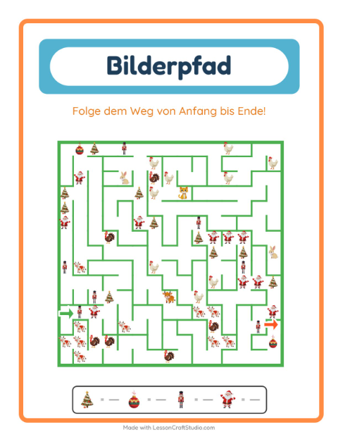Vorschau: Bildpfad-Arbeitsblatt mit Weihnachten für Kindergarten