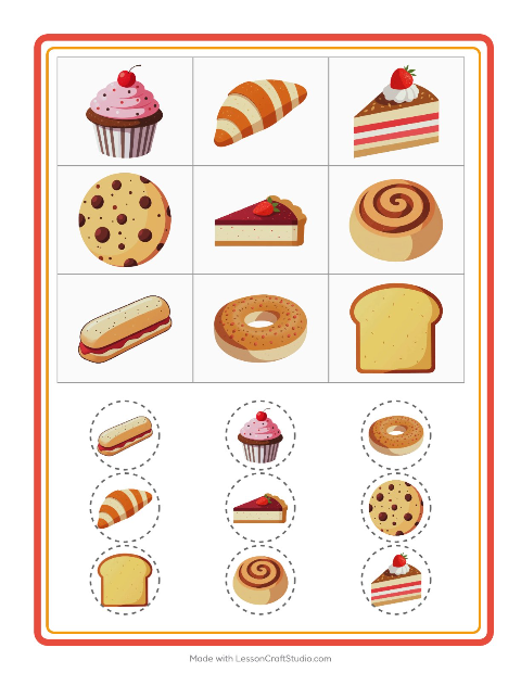 Vorschau: Bingo-Arbeitsblatt mit Bäckerei für Kindergarten